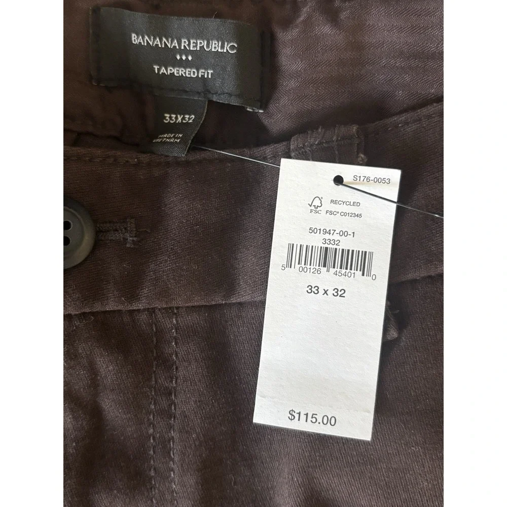 NWT Banana Republic Men's 33x32 (33x29) Moleskin‎ Tapered Fit Cargo Pants Brown